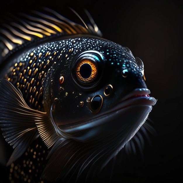 Realistic Royal Gramma portrait of a fish under a spotlight in a dark room black background