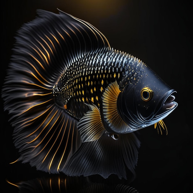 Realistic Royal Gramma portrait of a fish under a spotlight in a dark room black background