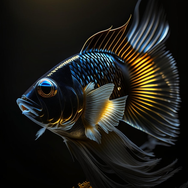 Realistic Royal Gramma portrait of a fish under a spotlight in a dark room black background