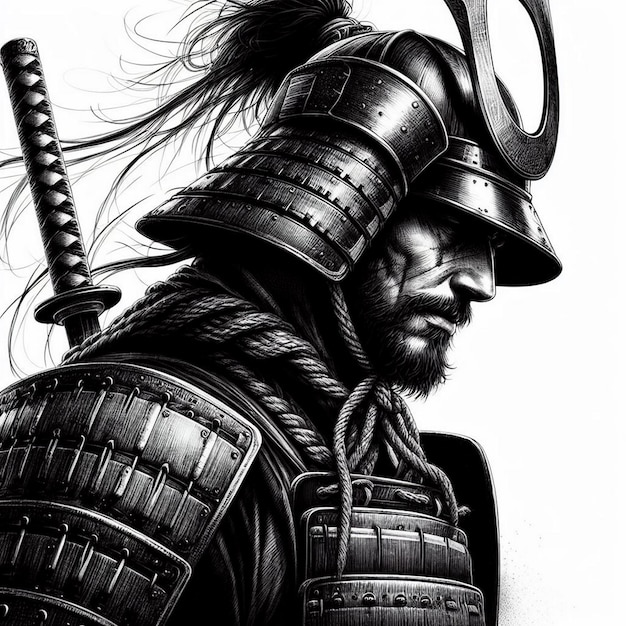 Photo realistic samurai illustrated background black and white samurai illustration