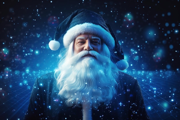 Realistic Santa Claus with blue neural connect dots lines and glowing dots Generative Ai