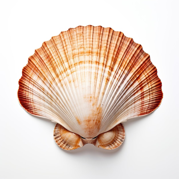 Photo realistic scallop shell on white background