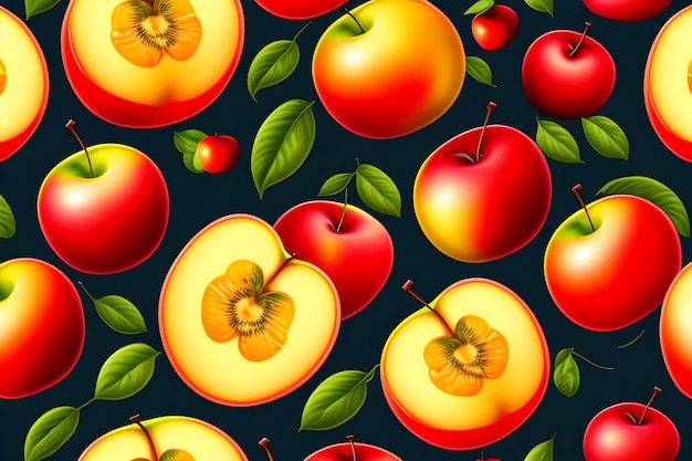 Realistic seamless pattern of fresh apples