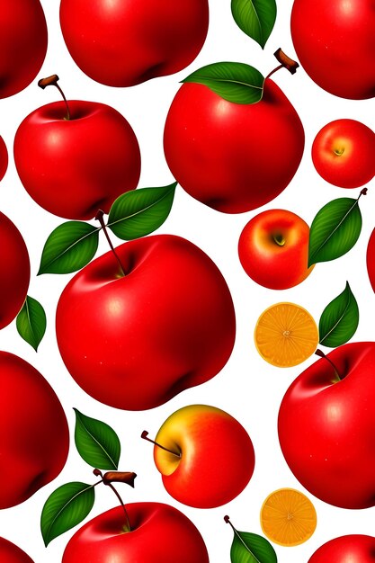 Realistic seamless pattern of fresh red apples