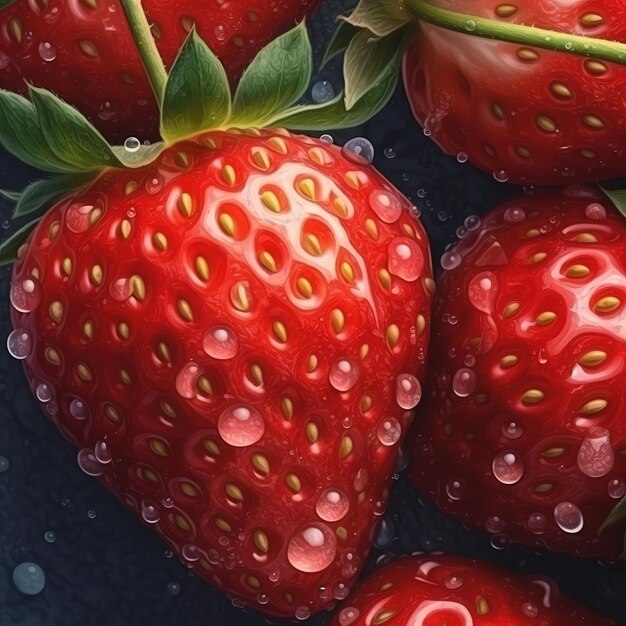 realistic seamless pattern of fresh strawberries with drops of water banner background