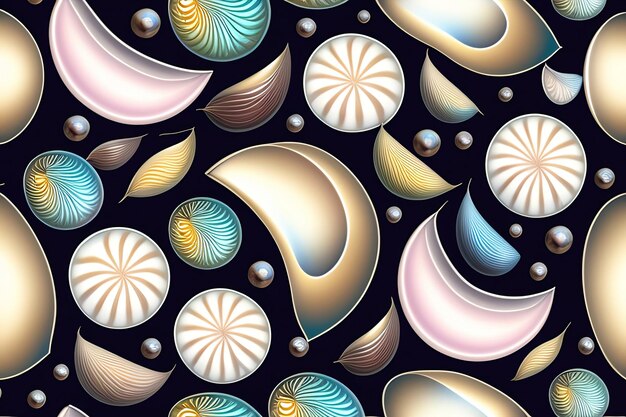 Photo realistic seamless pattern with mother of pearl seashells background for poster greeting cards he