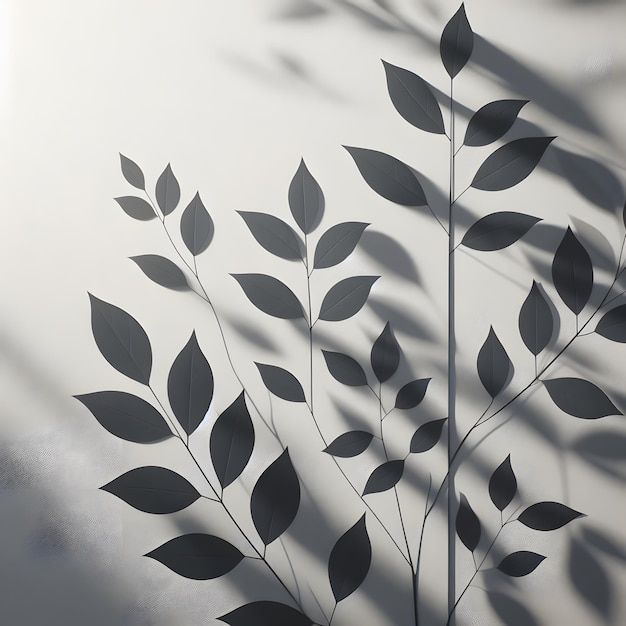 Realistic shadow of leaves on white wall backgroun