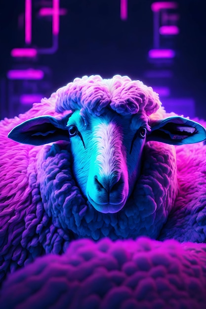 a realistic sheep neon effect in the background