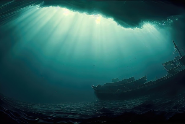 A realistic shipwreck above or underwater