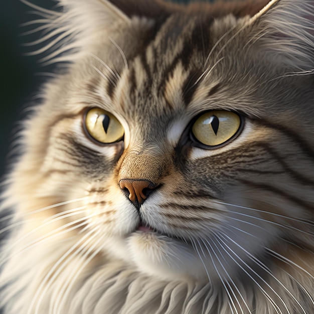 Realistic siberian cat on ravishing natural outdoor background