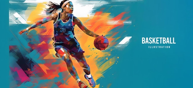 Realistic silhouette of a basketball player Woman in action isolated on copy space background Generative Ai illustration