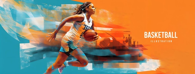 写真 バスケットボール選手の現実的なシルエット コピー スペースの背景に分離されたアクションの女性生成 ai イラスト