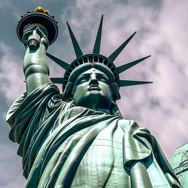 A Realistic Snapshot of the Statue of Liberty in Blue Skies