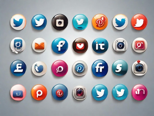 Realistic social media icons set in round shape