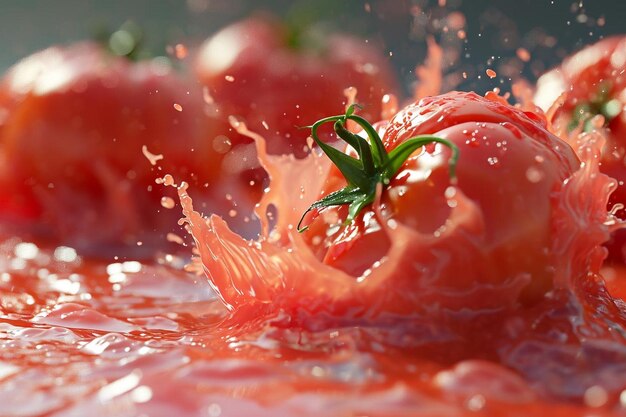 Realistic splash and stream of tomato juice