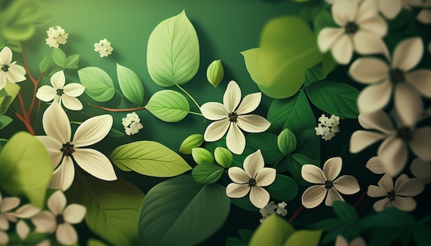 Realistic spring green background with flowers Generative AI