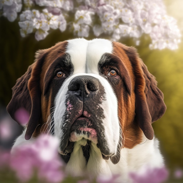 Realistic st bernard dog on ravishing natural outdoor background