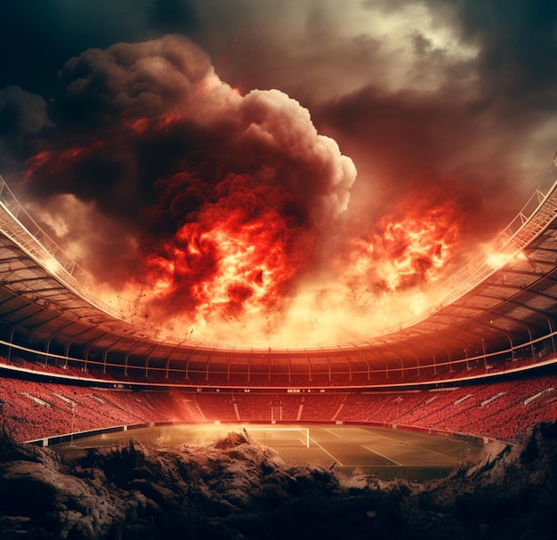 REALISTIC STADIUM PHOTO WITH RED SMOKE IN 4K