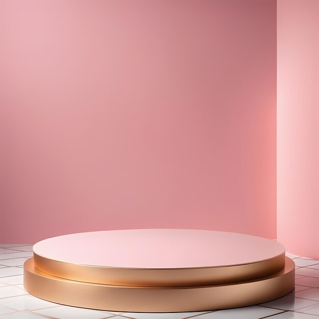 A realistic stand or set of podiums with a background of roundshaped layers a pastel palette for