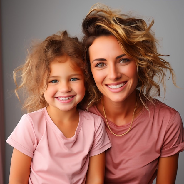 Photo realistic studio photography of happy mother and daughterjpg