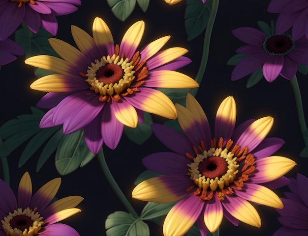 Realistic style colorful african daisy flowers seamless pattern