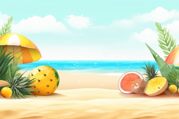 Realistic Summer Background Vibrant Tropical Theme with Ocean View and Palm Trees