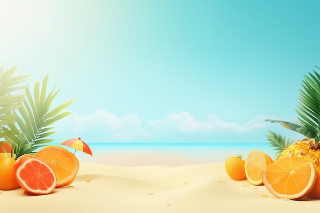 Realistic Summer Background Vibrant Tropical Theme with Ocean View and Palm Trees