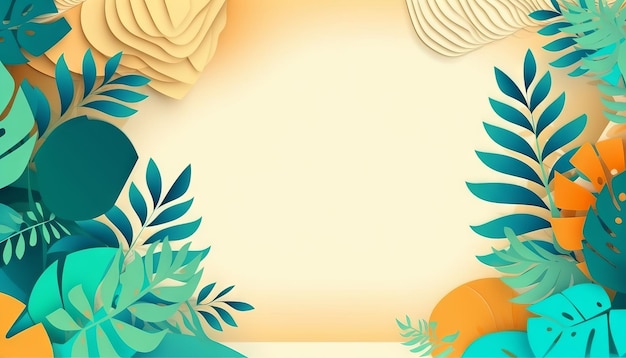 Realistic summer background with vegetation in paper cut style Generative ai