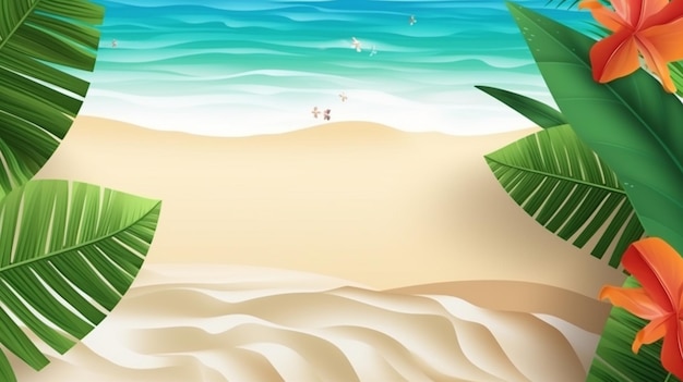 Realistic summer wallpaper with beach and tropical leaves 9