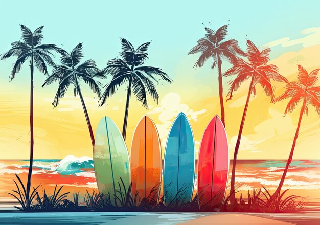 Photo realistic summer wallpaper with surfboard illustration