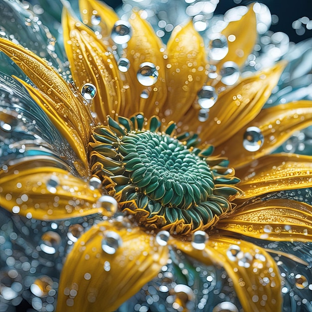 빛의 입자 물방울과 함께 현실적인 꽃 세트