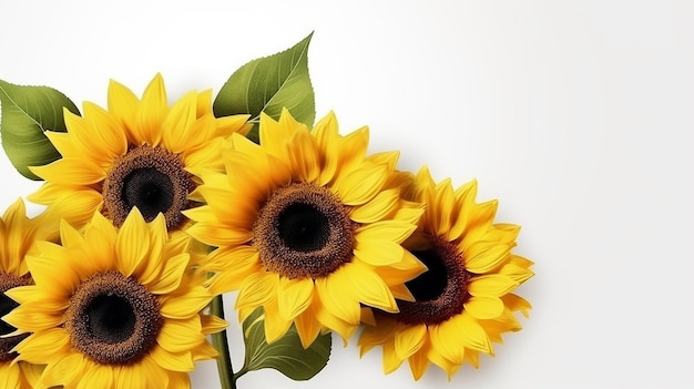 Realistic sunflowers promo banner on white background