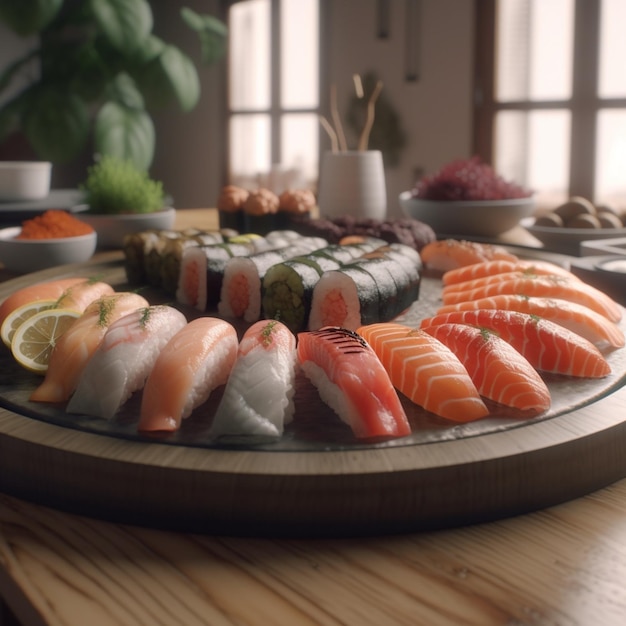 Realistic sushi platter mouthwatering details