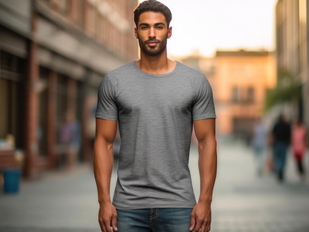 Realistic t shirt mockup featuring a model wearing it showcasing how the design looks when worn