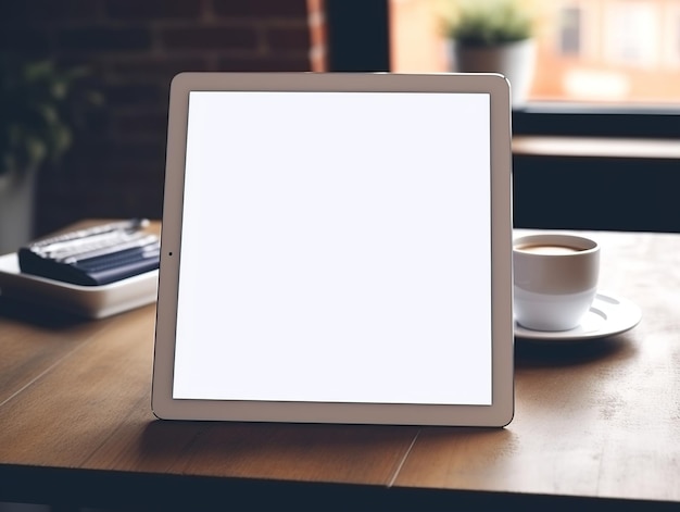 Foto mockup di tablet realistico con schermo sulla scrivania