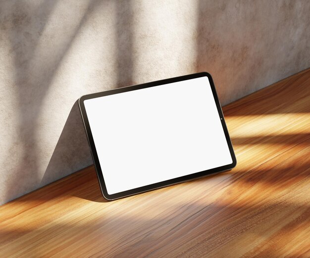 Foto schermo tablet realistico mockup bianco bianco con luce solare e ombra