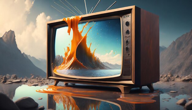 Realistic television with melting effect