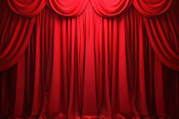 Realistic theater red dramatic curtains spotlight on stage