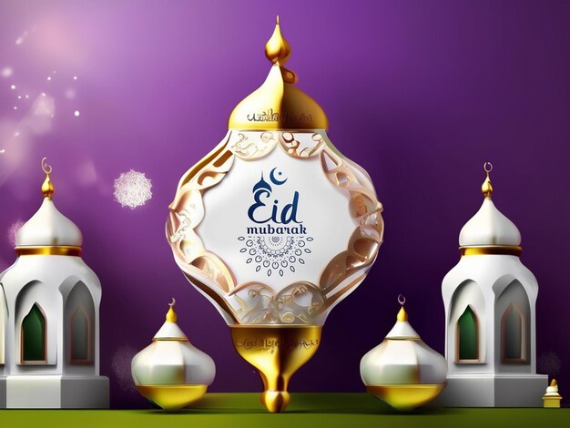 Foto illustrazione tridimensionale realistica dell'eid mubarak con testo libero apace