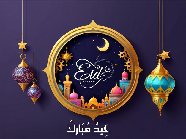 Realistic three dimensional eid mubarak illustration