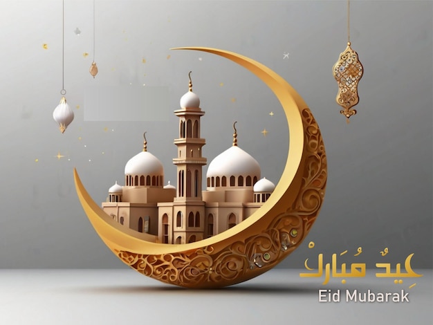 Realistic three dimensional eid mubarak illustration