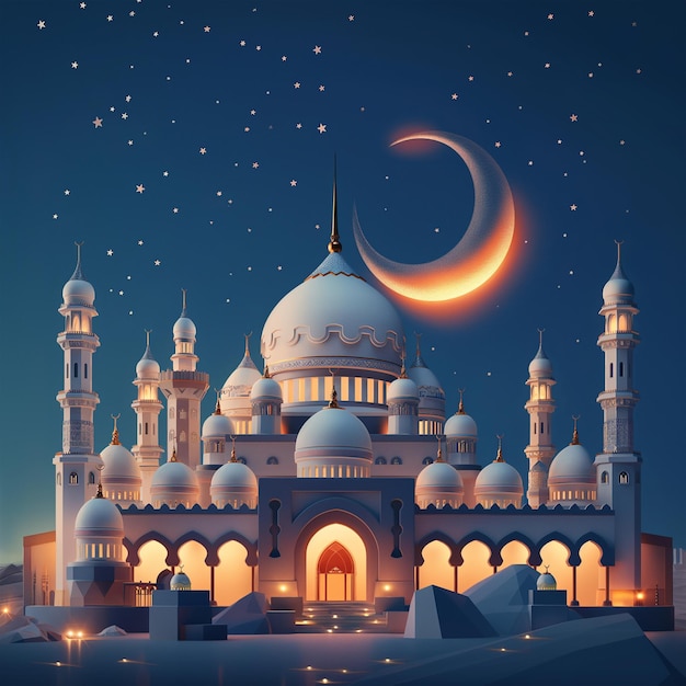 Realistic three dimensional ramadan kareem illustration