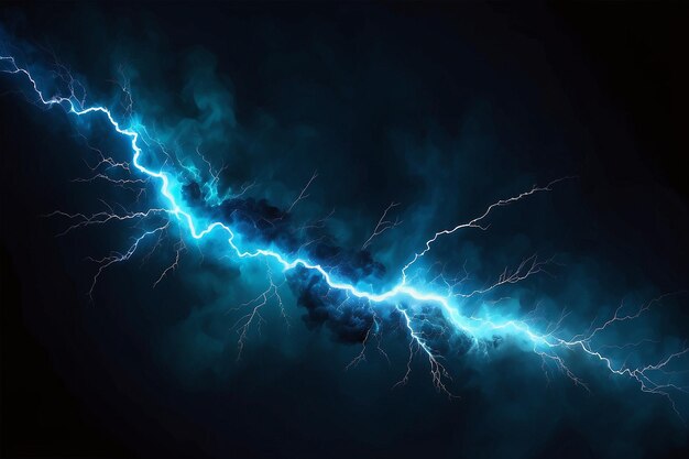 Photo realistic thunder light and blue smoke cloud bottom frame mysterious lightning glow border