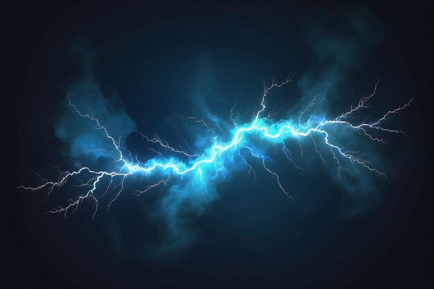 Photo realistic thunder light and blue smoke cloud bottom frame mysterious lightning glow border