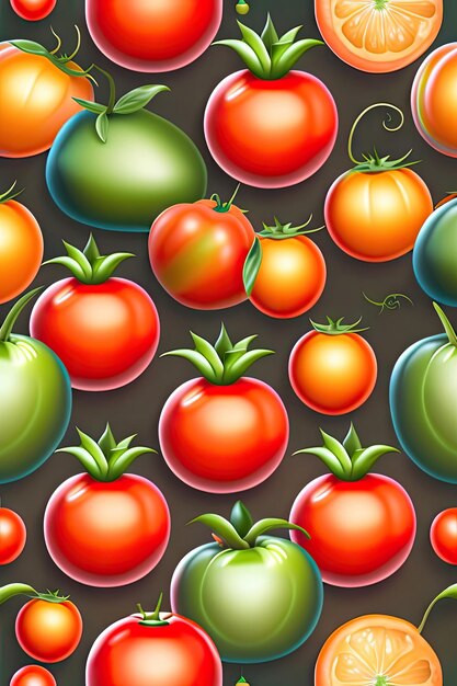 Realistic tomato seamless pattern Ripe fresh organic tomatoes illustration