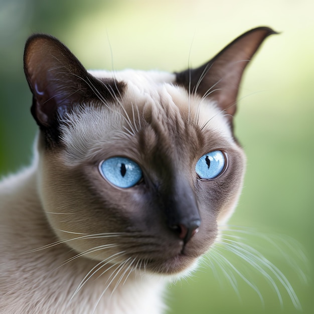 Realistic tonkinese cat on ravishing natural outdoor background