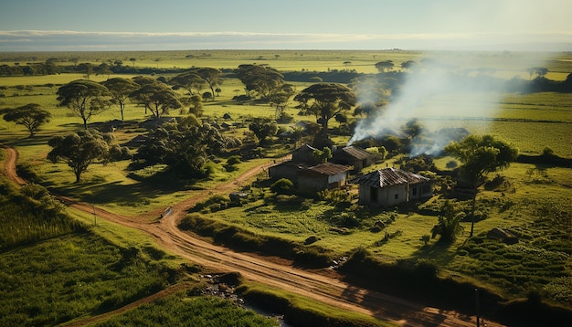 Realistic Top View of a Green African Sugar Cane Farm