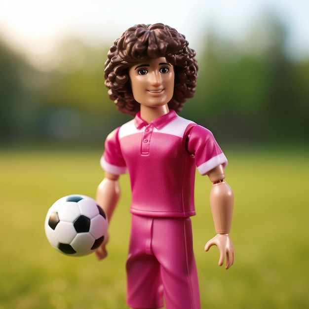 Photo realistic toy john doll dark hair magenta soccer uniform