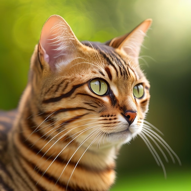 Realistic toyger cat on ravishing natural outdoor background