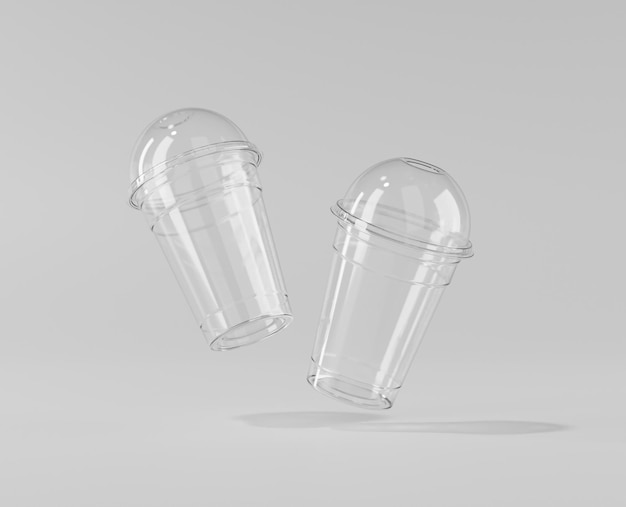 A realistic transparent disposable ice cup, Plastic cup mockup with lid